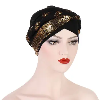 Muçulmano Turbante Chapéus para mulheres Torção de lantejoulas Trança Headwrap caps Pré amarrado Quimio Beanies Chapelaria para Câncer de Acessórios de Cabeça