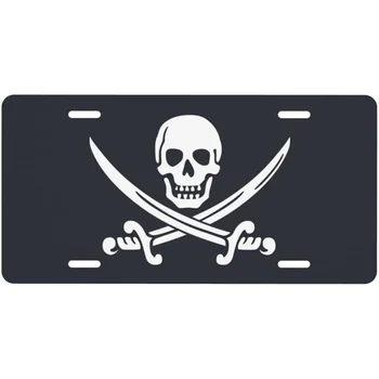 Faca Crânio Bandeira De Pirata Barba Preta Placa Decorativa Novidade Metal Vaidade Carro Etiqueta Frontal De Alumínio Do Carro De Placa De Identificação